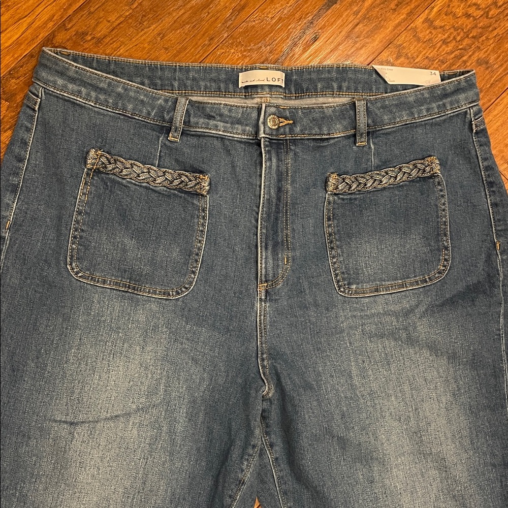 NEW NWT LOFT Curvy Braided High Rise Kick Crop Jeans Classic Mid Wash Size 34 - Picture 7 of 10